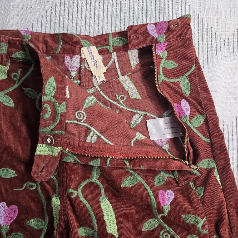Samantha Pleet Sweet Pea Embroidered Plank Pants Wide Leg Sienna Brown Size 26/8 - Picture 12 of 15